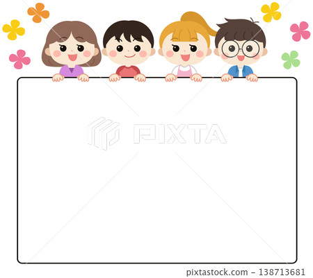 可愛的小學生女孩和邊框插圖 可愛的小學生女孩和邊框插圖 138713681