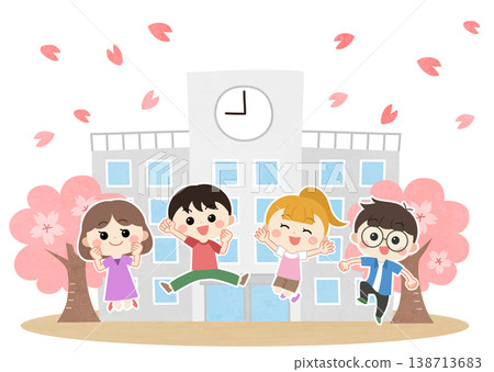Illustration of children going to school in spring 138713683