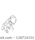 Child picking up stones (outdoor play, simple line drawing) 138714152
