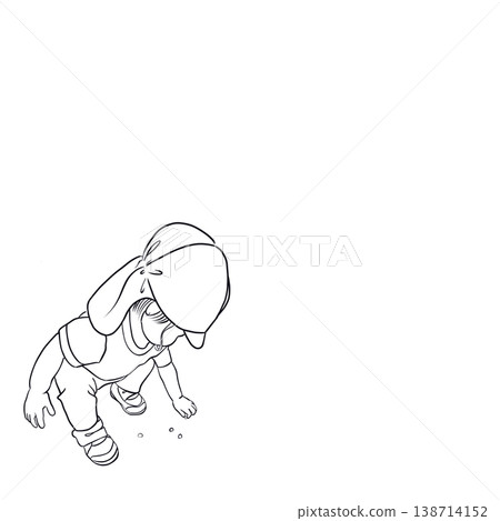 Child picking up stones (outdoor play, simple line drawing) Child picking up stones (outdoor play, simple line drawing) 138714152