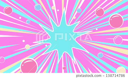 A pop sunburst background with light blue converging lines and pastel-colored polka dots against a pink background. A pop sunburst background with light blue converging lines and pastel-colored polka dots against a pink background. 138714786