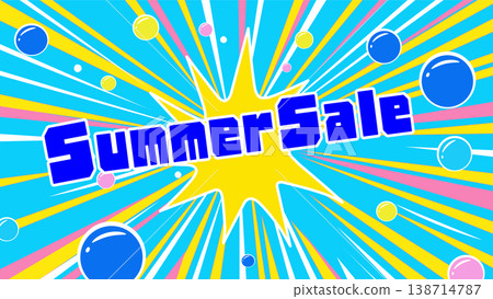 A pop summer sale template with a blue background, yellow focus lines, and a vibrant Summer Sale logo. A pop summer sale template with a blue background, yellow focus lines, and a vibrant Summer Sale logo. 138714787