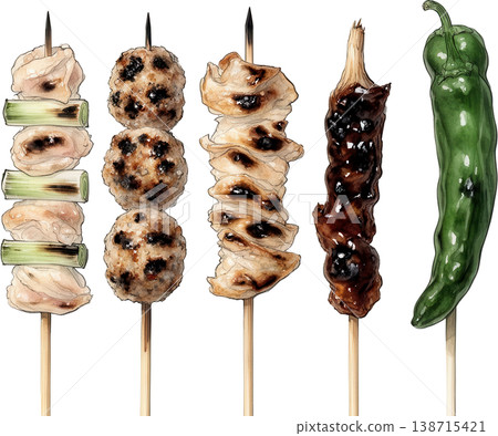 A realistic watercolor illustration of a grilled chicken platter, perfect for izakaya (Japanese pub) menus or Japanese food images. 138715421