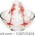 Watercolor illustration: A summer classic, strawberry shaved ice in a refreshing glass bowl. 138715424