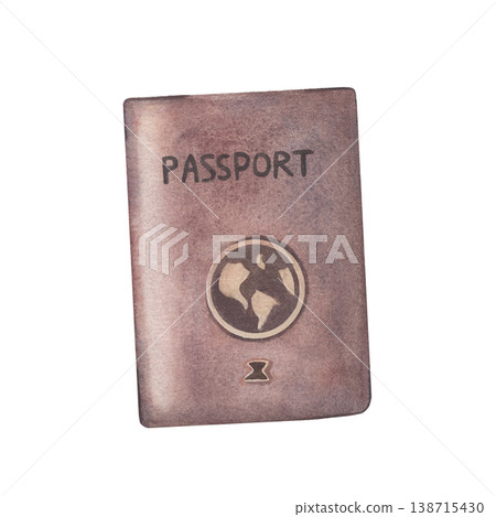 Hand-painted watercolor illustration of brown passport isolated on white background. Travel essential design perfect for tourism branding, apps, packaging, blogs, posters, journey-themed project Hand-painted watercolor illustration of brown passport isolated on white background. Travel essential design perfect for tourism branding, apps, packaging, blogs, posters, journey-themed project 138715430
