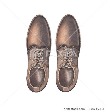 Hand-painted watercolor illustration of brown leather men boots isolated on white background. Perfect for adventure, gentlemen, traveling branding, packaging, vintage posters, hipster, fashion design Hand-painted watercolor illustration of brown leather men boots isolated on white background. Perfect for adventure, gentlemen, traveling branding, packaging, vintage posters, hipster, fashion design 138715431