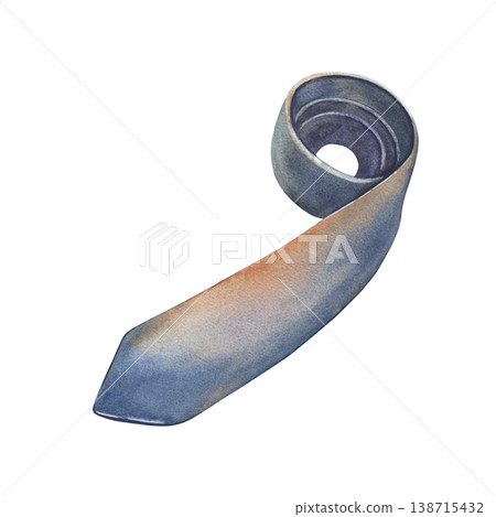 Hand-painted watercolor illustration of twisted blue tie isolated on white background. Business accessory ideal for travel branding, corporate design, packaging, posters, blogs, man, fashion projects 138715432