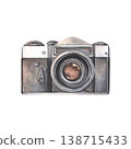 Hand-painted watercolor illustration of vintage compact camera isolated on white background. Perfect for tourism branding, blogs, packaging, posters, photography projects, lifestyle, hipster design 138715433