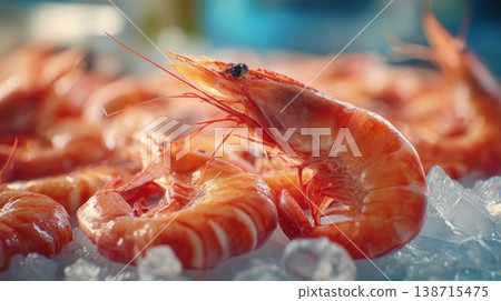 Fresh shrimp on ice in a market Fresh shrimp on ice in a market 138715475