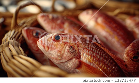 Fish in a woven basket at market Fish in a woven basket at market 138715477