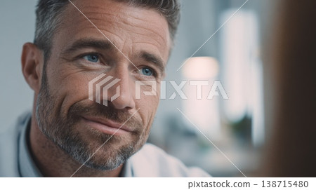Man smiles while listening Man smiles while listening 138715480