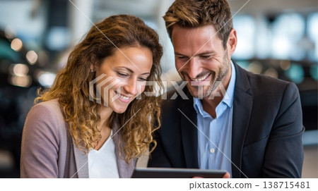 Couple shares tablet in store Couple shares tablet in store 138715481