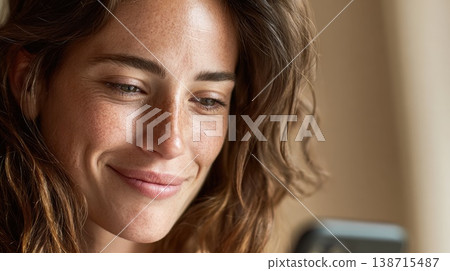 Woman looking at phone indoors Woman looking at phone indoors 138715487