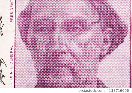 Bartolome Mitre a closeup portrait from old Argentine money 138716006