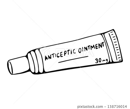 Hand drawn antiseptic ointment tube medical cream sketch illustration Hand drawn antiseptic ointment tube medical cream sketch illustration 138716014