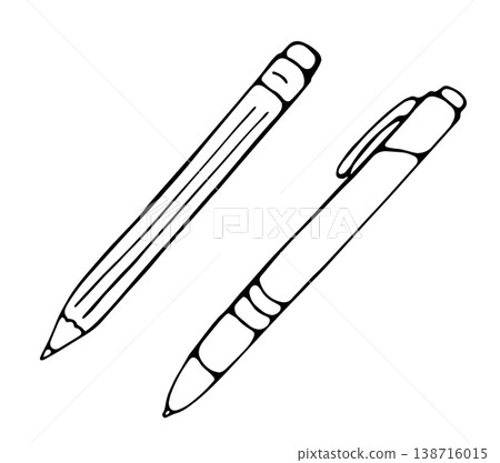 Hand drawn pencil and pen doodle simple stationery sketch icons Hand drawn pencil and pen doodle simple stationery sketch icons 138716015