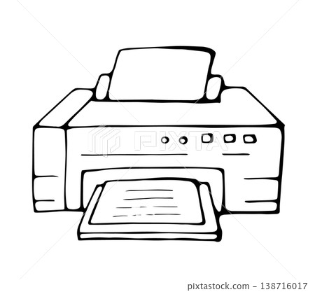Hand drawn printer doodle office equipment sketch illustration Hand drawn printer doodle office equipment sketch illustration 138716017