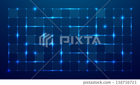 Electronic Blue Grid Tech Background with Light Glowing Dots and Lines Electronic Blue Grid Tech Background with Light Glowing Dots and Lines 138716721