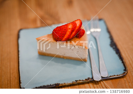 Strawberry cheesecake from a stylish cafe Strawberry cheesecake from a stylish cafe 138716980