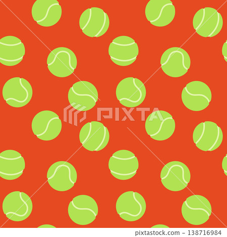 Tennis balls vector seamless pattern illustration. Classic green tennis balls on bright red background. Popular court game repeat tile for sport, tournament designs, media, textile, stationery 138716984