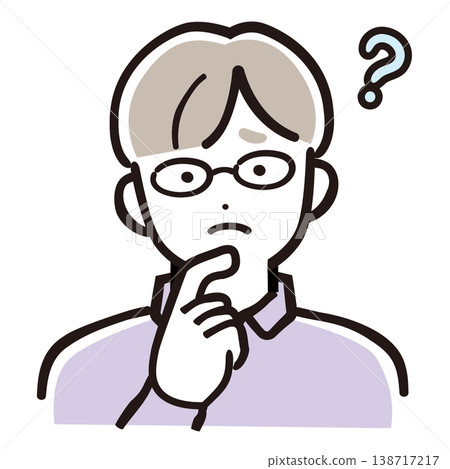 A questioning dad (wearing glasses) / Pastel illustration of a man asking questions, worrying, and thinking. 138717217