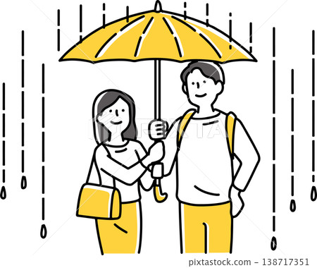 一對幸福的情侶共撐一把傘 一對幸福的情侶共撐一把傘 138717351