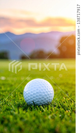 一顆白色的高爾夫球靜靜地躺在綠色的草坪上。 138717917