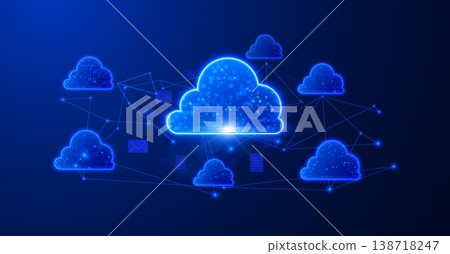 Cloud computing network connected to interface icons, vector internet storage, database and mobile server, cyberspace 138718247
