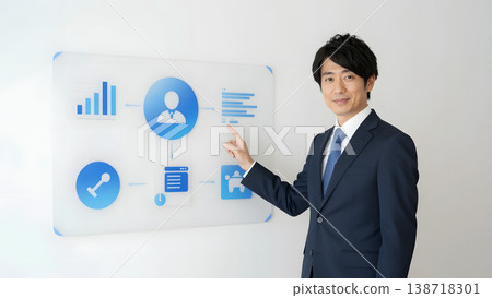 A businessman explaining digital transformation | AI concept, analysis, and corporate image 138718301