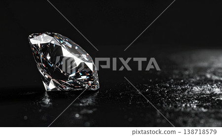 一顆閃亮的鑽石鑲嵌在黑色背景的左側。 138718579