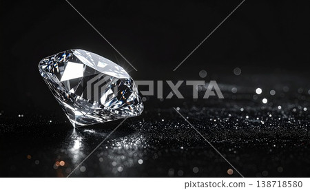 一顆閃亮的鑽石鑲嵌在黑色背景的左側。 138718580