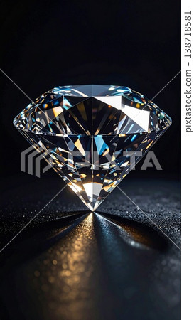 一顆閃亮的鑽石鑲嵌在黑色背景的左側。 138718581