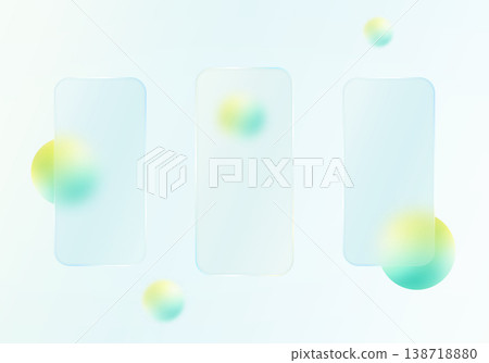Glassmorphism vertical card set with gradient spheres on light background Glassmorphism vertical card set with gradient spheres on light background 138718880