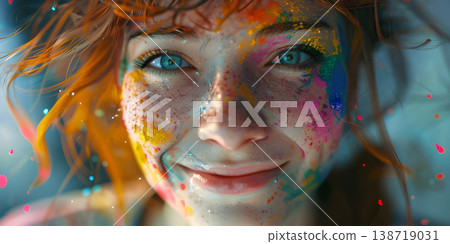 People celebrating the Holi festival with colors, powder, Color in hand, bowls of colors - Ai Generated 138719031