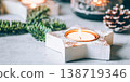 Christmas background of candlesticks, fir branches and garland. 138719346
