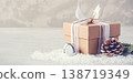 Christmas gift box in the snow. 138719349