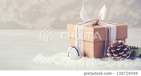Christmas gift box in the snow. 138719349