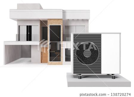 This design presents a cut out of an air heat pump placed in front of a modern building. The focus is on the unit, isolated on a clear background for easy use in different projects This design presents a cut out of an air heat pump placed in front of a modern building. The focus is on the unit, isolated on a clear background for easy use in different projects 138720274