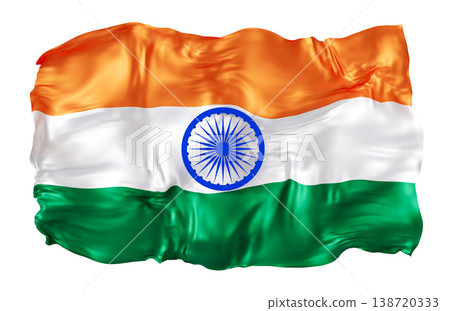 A cut out 3D representation of the Indian flag. The flag features orange, white, and green colors along with the blue Ashoka Chakra. It highlights Indian Independence Day A cut out 3D representation of the Indian flag. The flag features orange, white, and green colors along with the blue Ashoka Chakra. It highlights Indian Independence Day 138720333