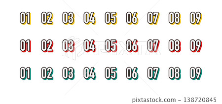 一套時尚的數位圖標,從 1 到 9。 一套時尚的數位圖標,從 1 到 9。 138720845