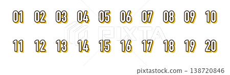 一套風格時尚的 1 到 20 的數位圖示。 一套風格時尚的 1 到 20 的數位圖示。 138720846