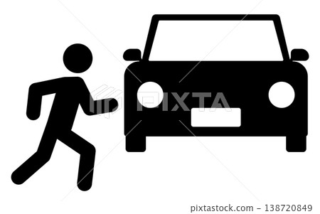 汽車和奔跑的人的輪廓圖示。 138720849