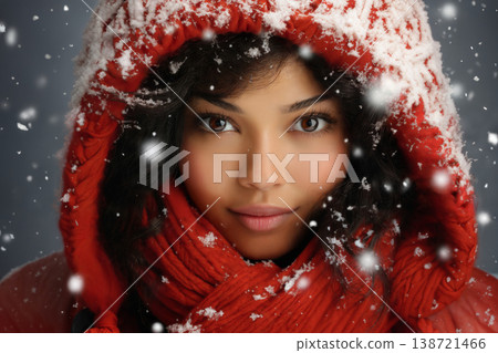 portrait of a beautiful woman in winter, bright sunny day and snow 138721466