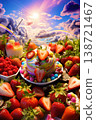 fruits mix with water splashes, on color background, fresh and healthy food 138721467
