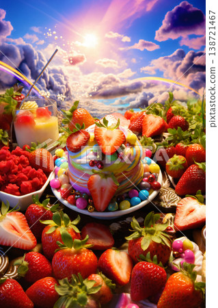 fruits mix with water splashes, on color background, fresh and healthy food 138721467