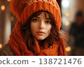 portrait of a beautiful woman in winter, bright sunny day and snow 138721476