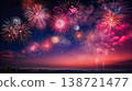 fireworks over night city sky, holiday background, bright colorful lights 138721477
