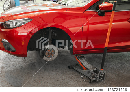 Car Brake Repair On Jack Auto ServiceMaintenance Workshop 138721528