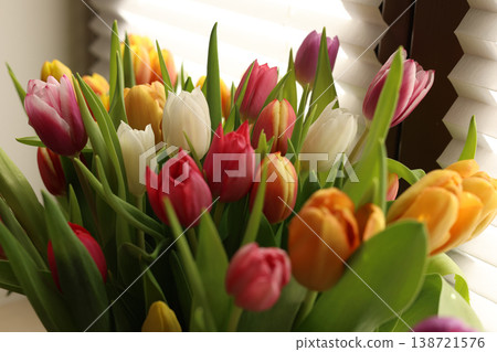 Colorful Tulip Bouquet Spring Flower Fresh Interior Natural Light Colorful Tulip Bouquet Spring Flower Fresh Interior Natural Light 138721576
