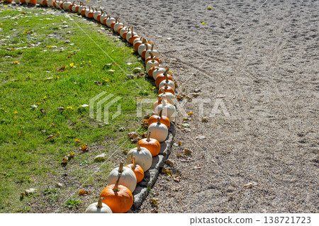 Autumn Pumpkin Decoration Line Seasonal Harvest Outdoor Fall Concept Autumn Pumpkin Decoration Line Seasonal Harvest Outdoor Fall Concept 138721723
